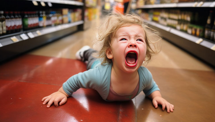 Angry child having temper tantrum